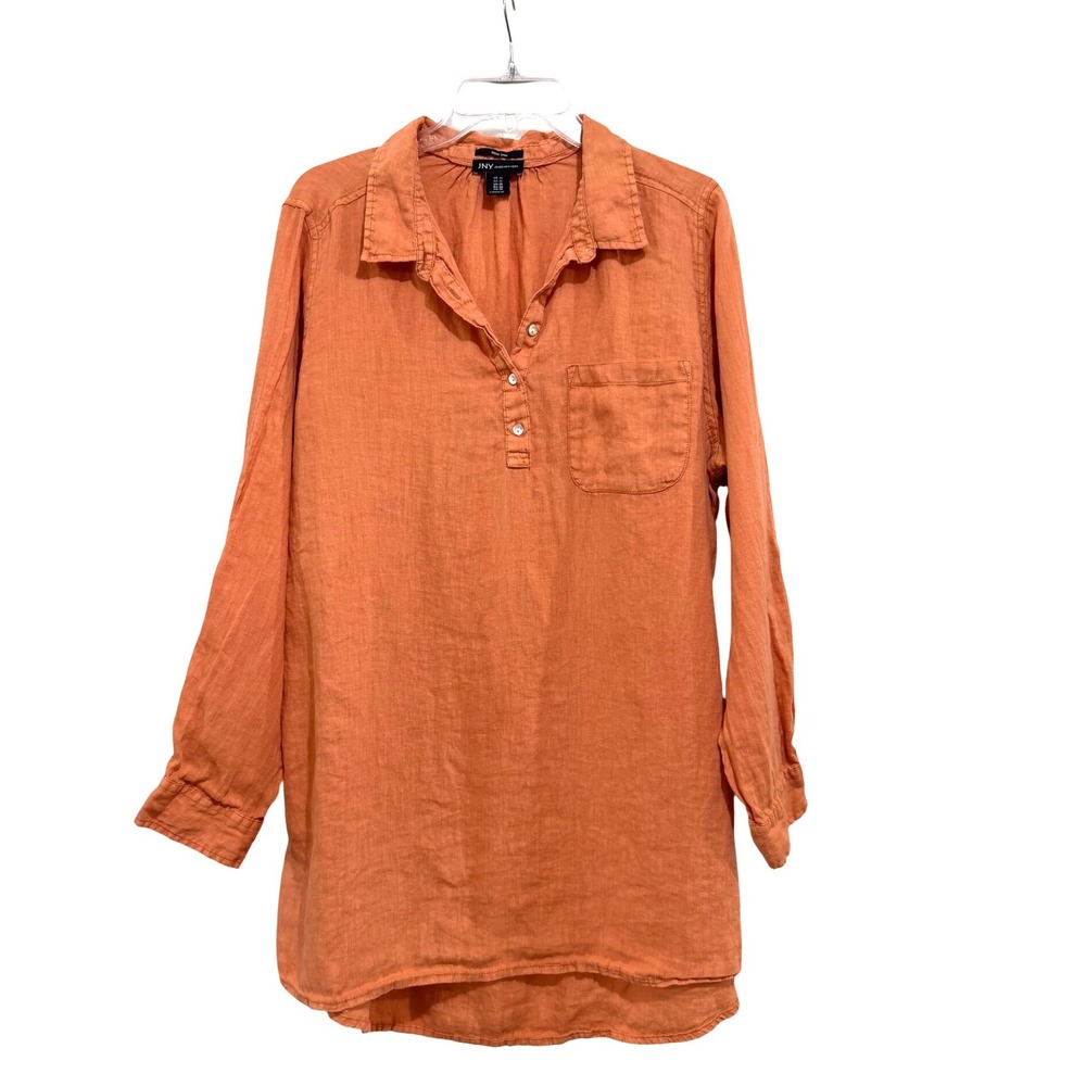 Jones New York JNY 100% Linen Tunic Top Burnt Orange Long Sleeve Women 1X